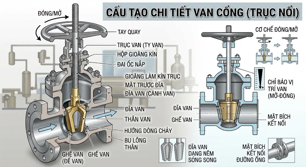 Các loại cánh van trong cấu tạo van cổng