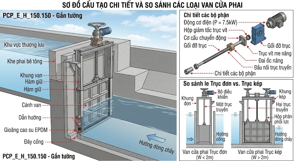 Sơ đồ cấu tạo van cửa phai