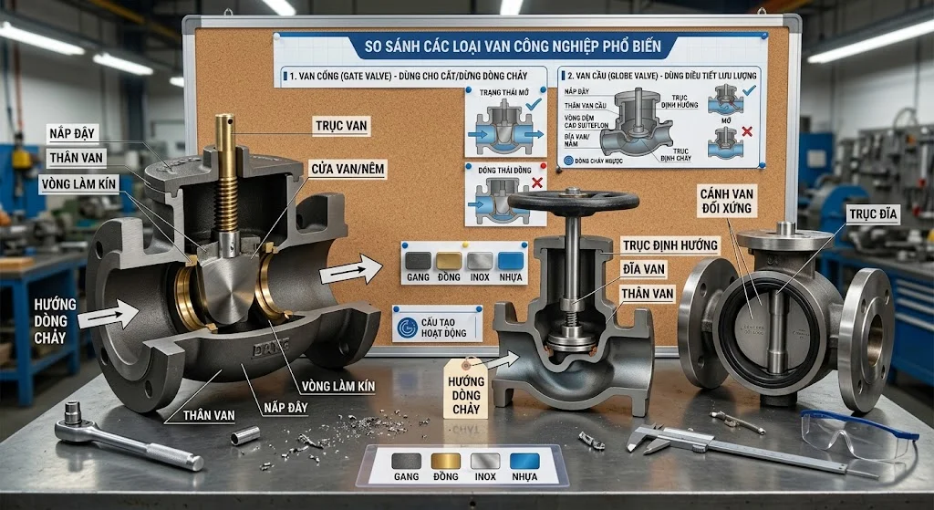 Sơ đồ cấu tạo Van nước một chiều đơn giản