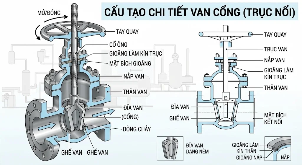 Các bộ phận trong cấu tạo van cổng