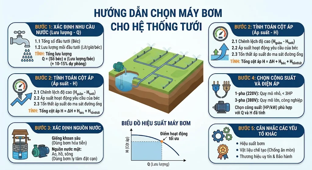 Các thông số cần xác định khi chọn máy bơm tưới
