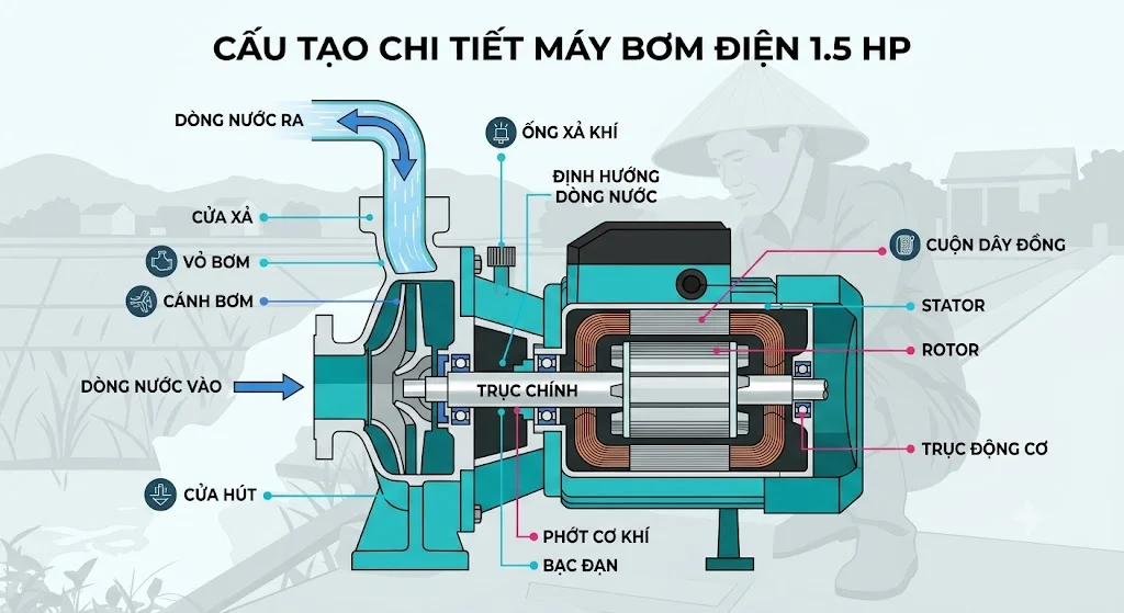 Các loại mô tơ bơm nước 1.5 HP phổ biến