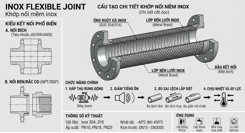 Cấu tạo khớp nối mềm inox