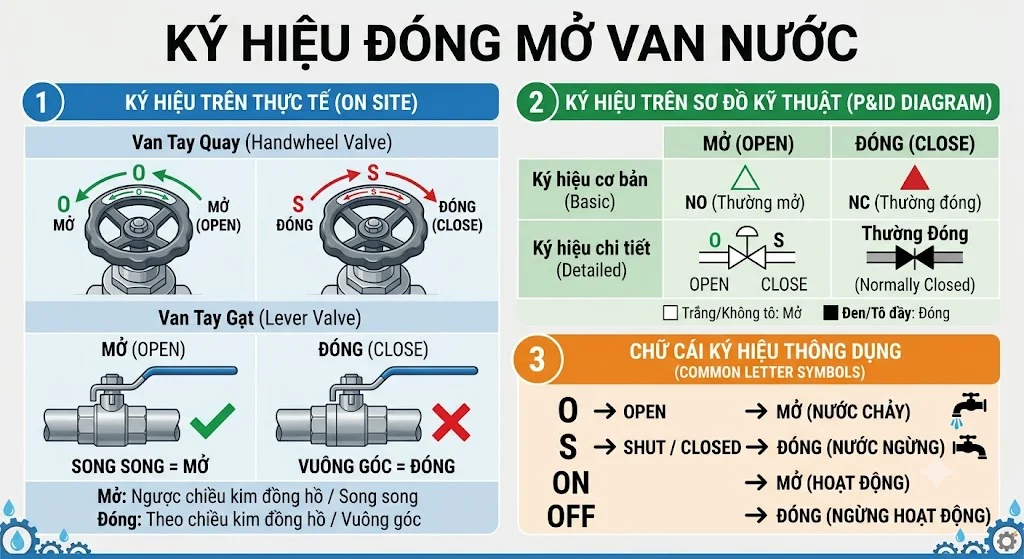 Ký hiệu đóng mở van nước là gì?