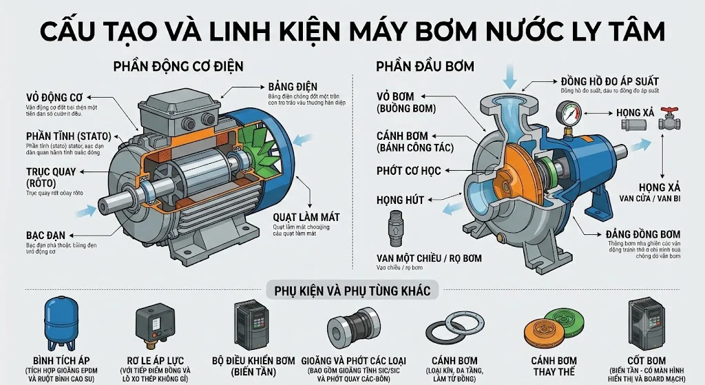 Các Linh kiện máy bơm phổ biến