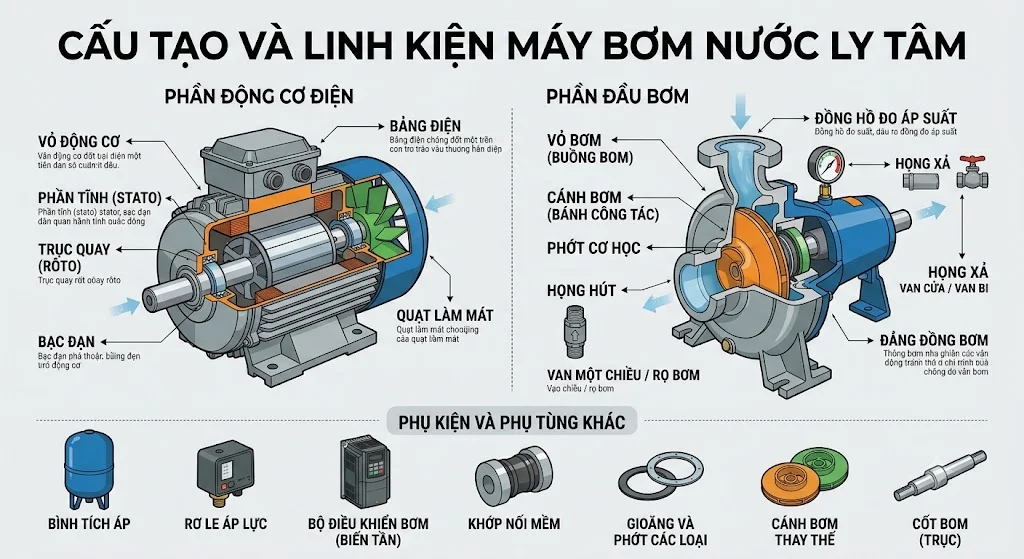 Linh kiện máy bơm gồm những bộ phận nào?