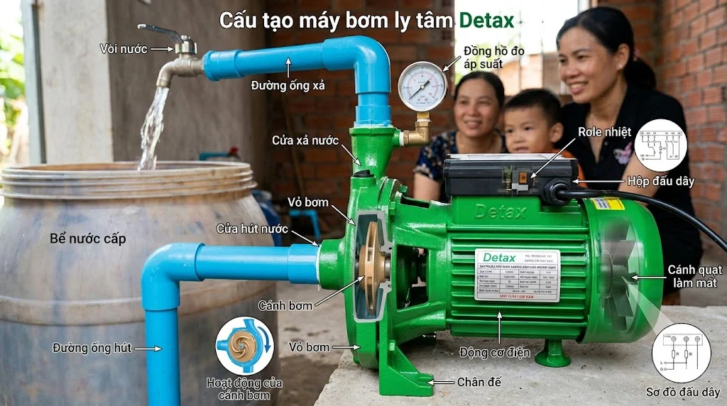 Cấu tạo Máy bơm Detax