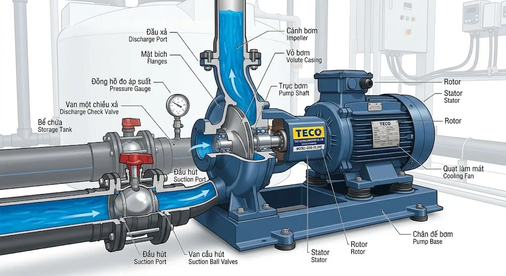Nguyên lý hoạt động của máy bơm nước Teco 3HP