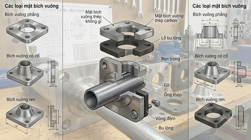 Các loại Mặt bích vuông phổ biến