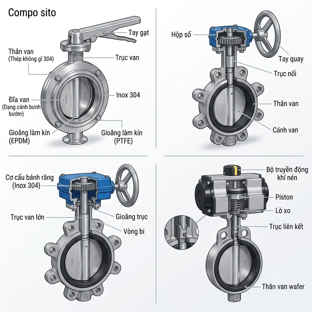 Cấu tạo của Stainless Steel Butterfly Valves