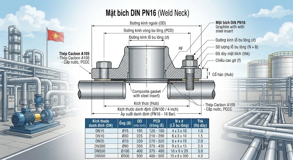 Tiêu chuẩn mặt bích DIN PN 16 là gì?