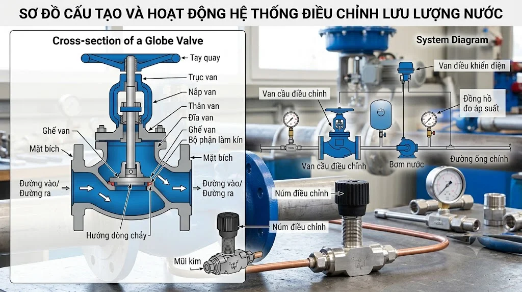 Cấu tạo của Van điều chỉnh lưu lượng nước