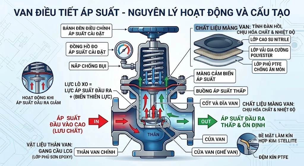Cấu tạo của van điều tiết áp suất