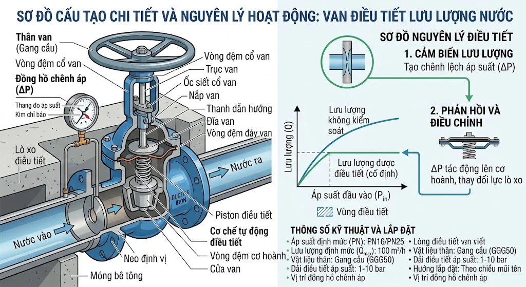 Nguyên lý hoạt động của Van điều tiết lưu lượng nước