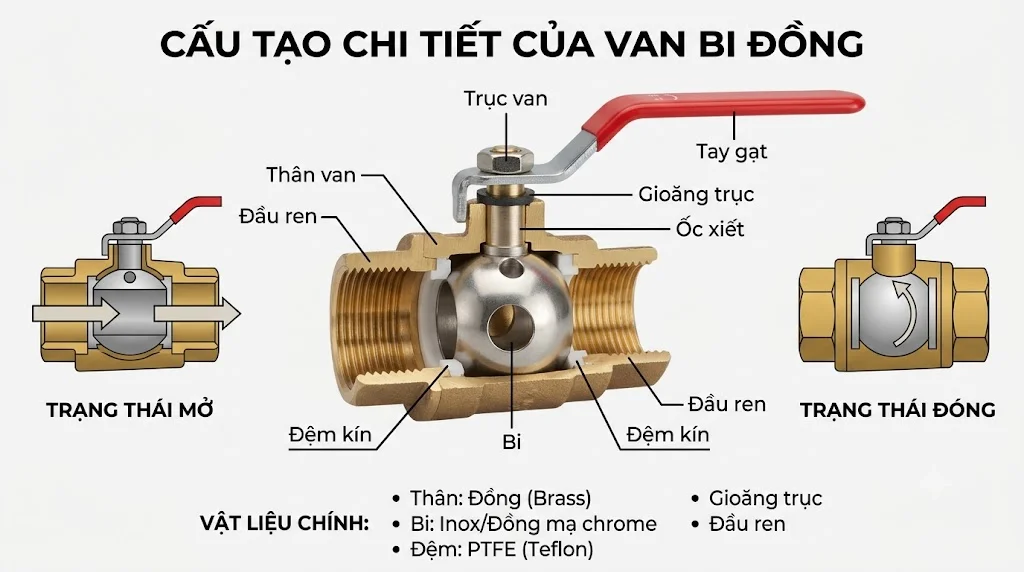 Các loại Van ống nước bằng đồng phổ biến