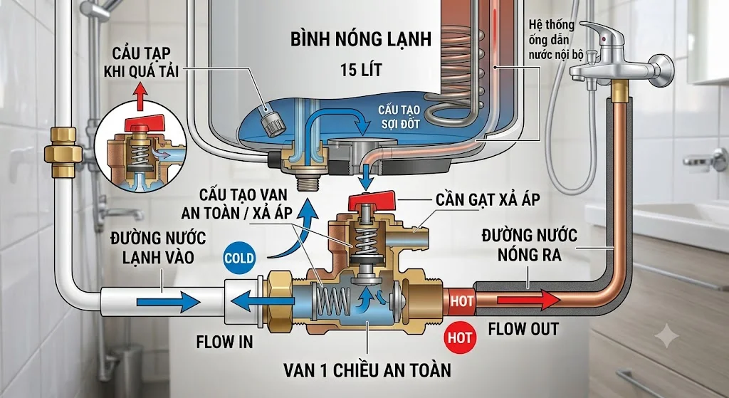 Cấu tạo của Van 1 chiều nóng lạnh