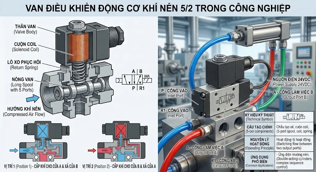 Cấu tạo van 3 cửa 2 vị trí