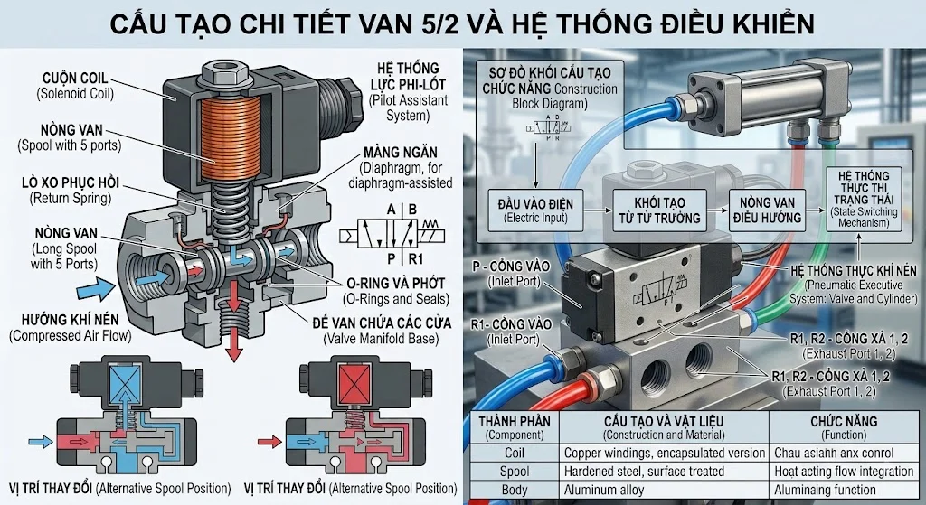 Van 3/2 thường đóng và thường mở