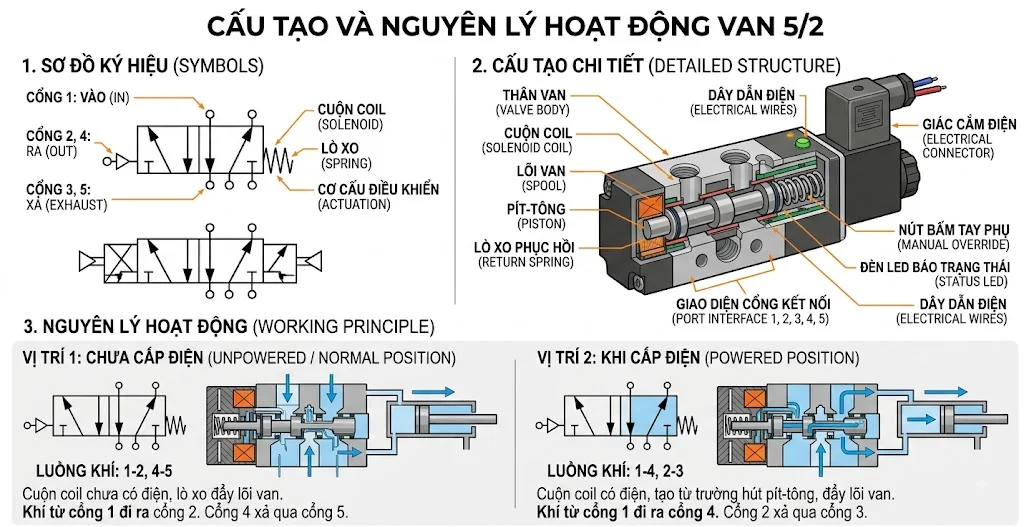 Các loại van 5 cửa 2 vị trí phổ biến