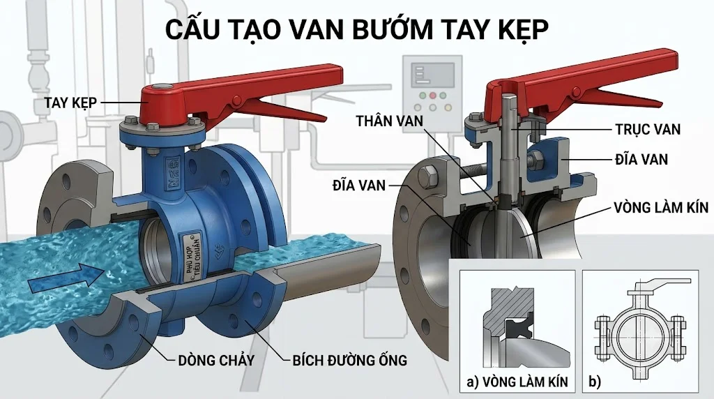 Nguyên lý hoạt động của van bướm tay kẹp