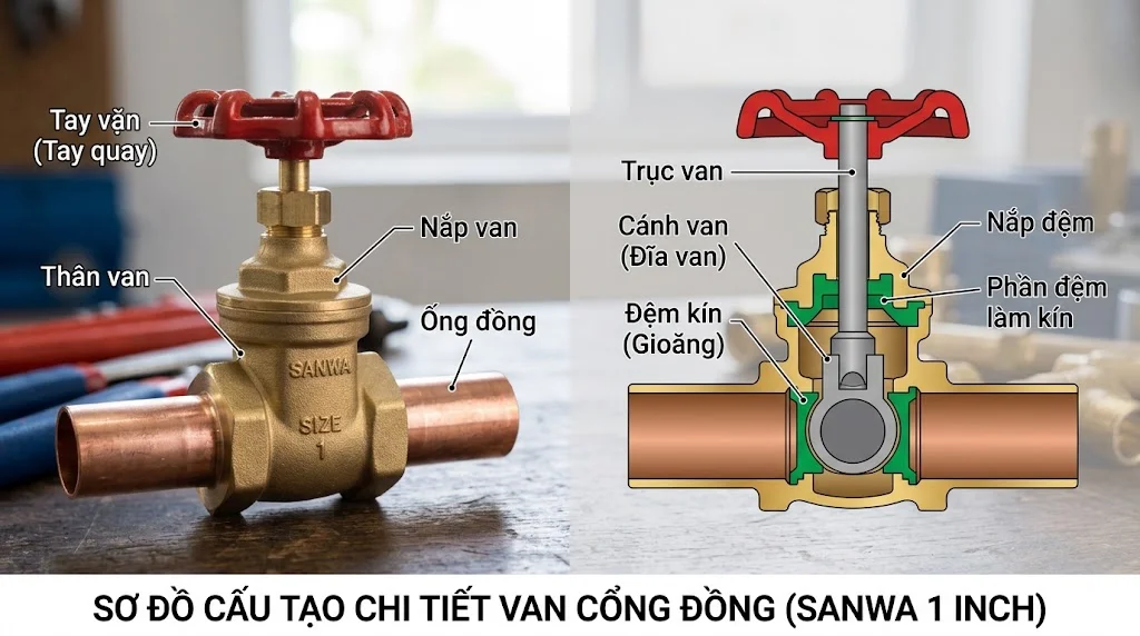 Cấu tạo Van cổng đồng