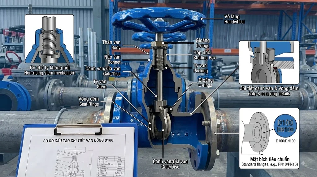 Cấu tạo Van cổng D 100