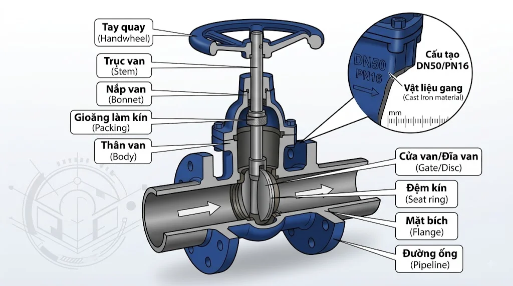 Cấu tạo Van cổng D 50