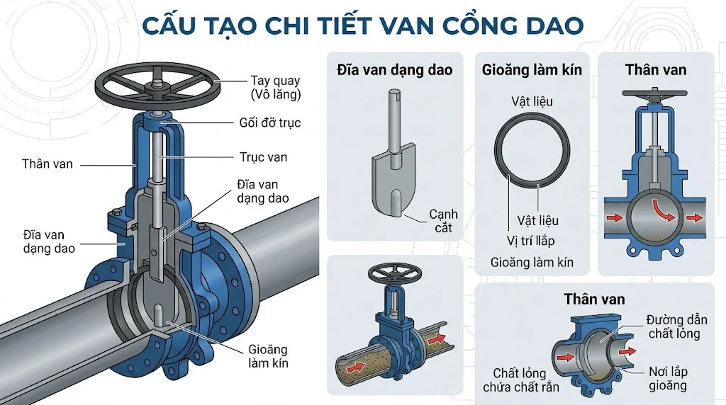 Nguyên lý hoạt động của van cổng dao