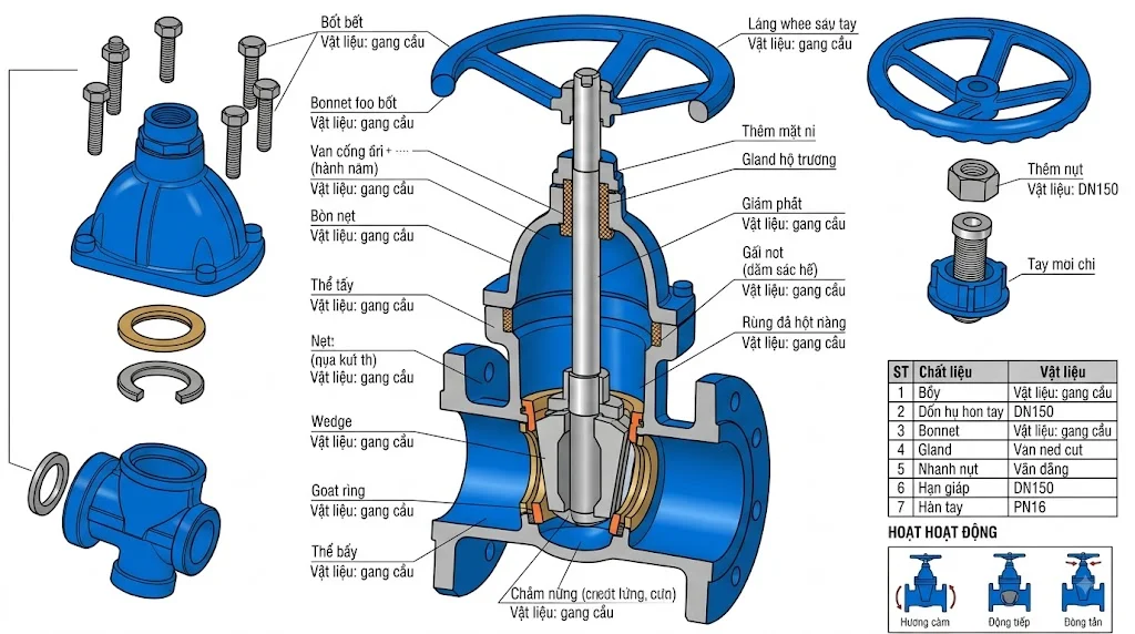 Nguyên lý hoạt động của Van cổng DN 150