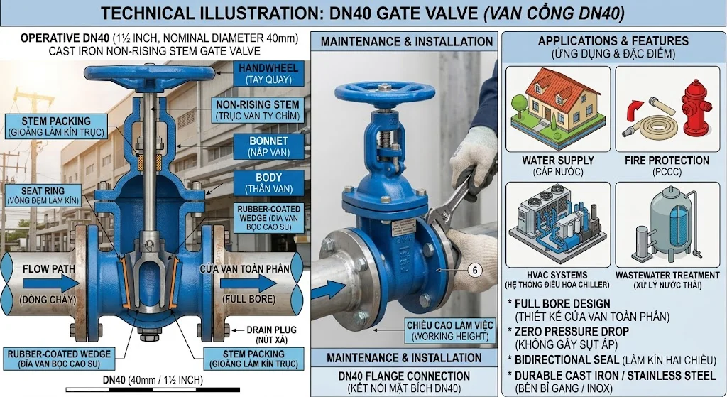 Các loại Van cổng DN 40 phổ biến