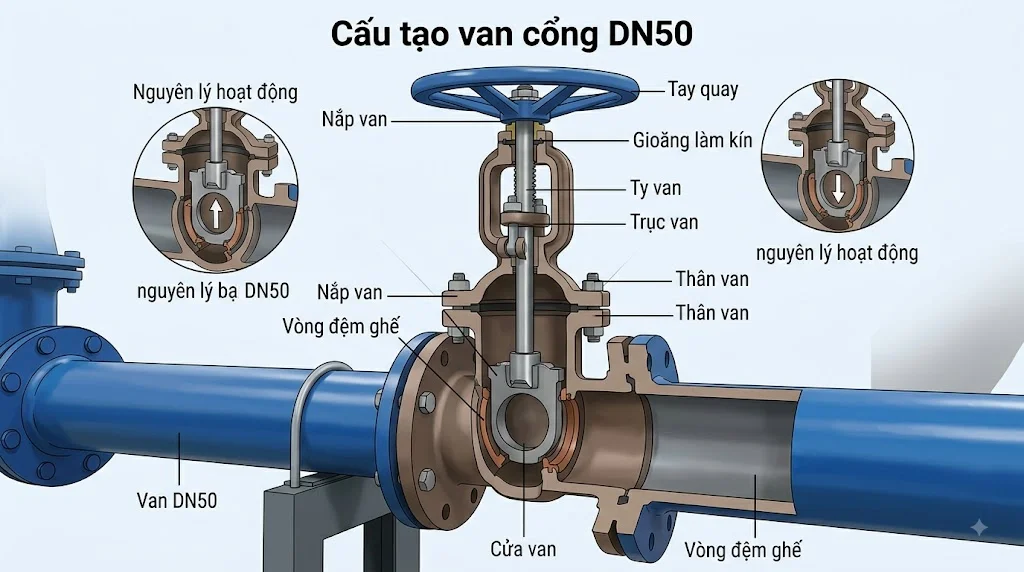 Cấu tạo Van cổng DN 50
