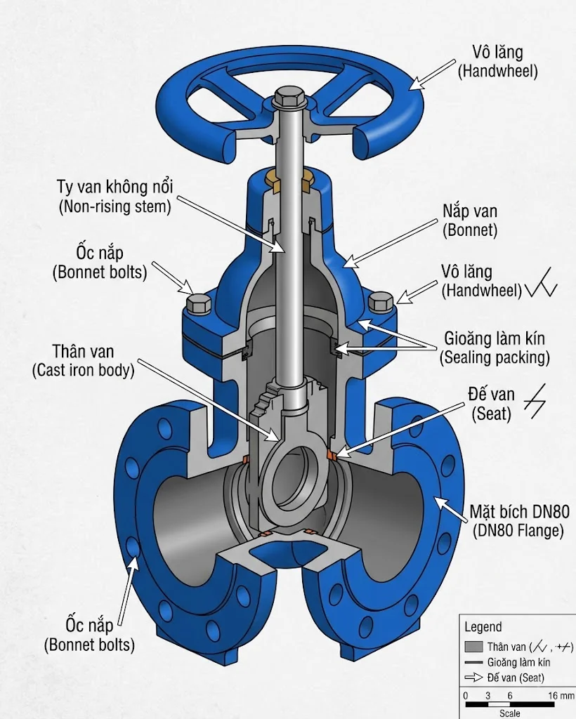 Cấu tạo Van cổng DN 80