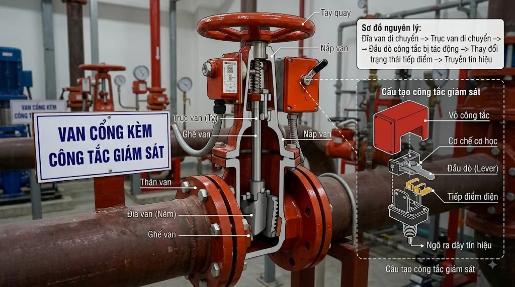 Cấu tạo Van cổng kèm công tắc giám sát