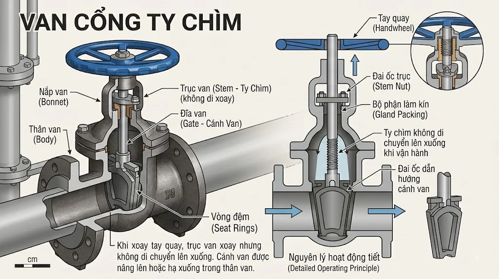 Nguyên lý hoạt động của Van cổng ty chìm