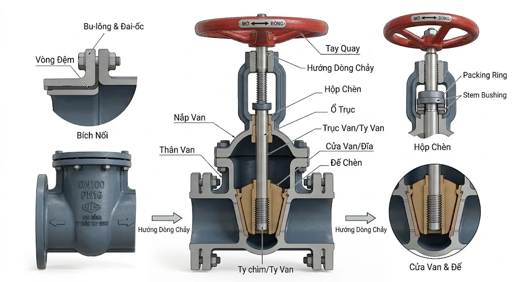 Nguyên lý hoạt động của Van cổng ty chìm tay quay