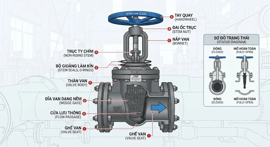 Nguyên lý hoạt động của Van cổng Unik