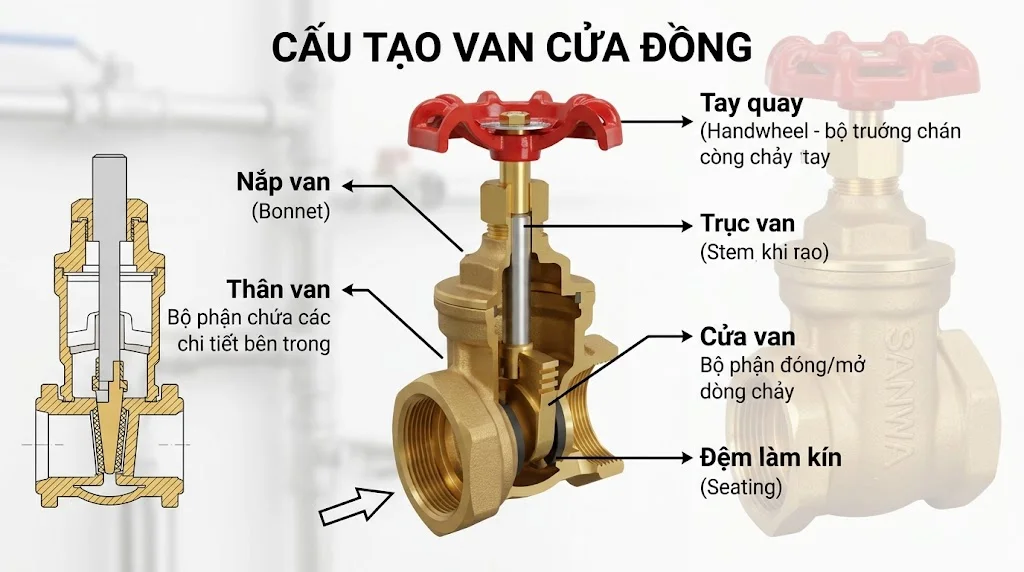 Cấu tạo Van cửa đồng