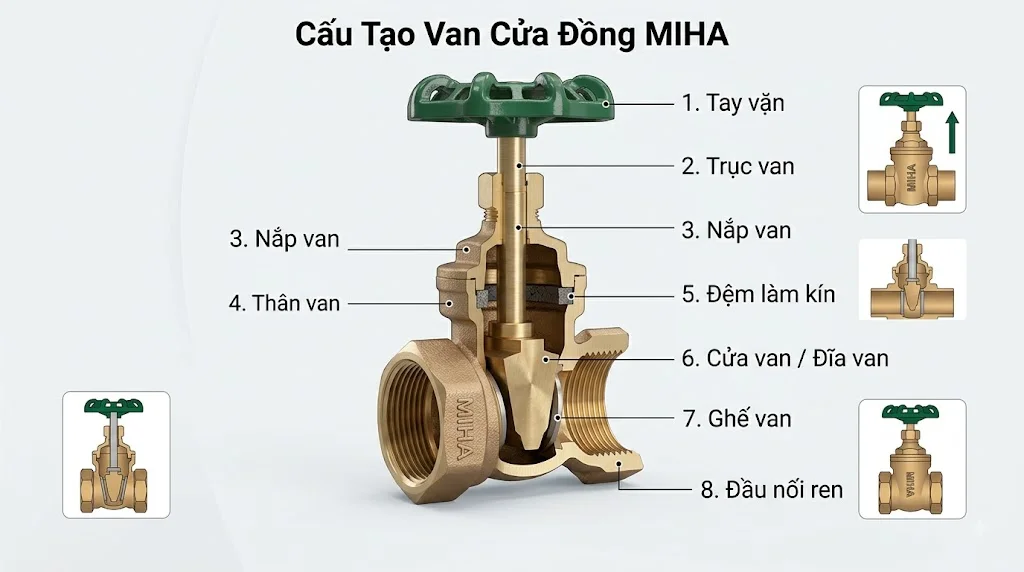 Nguyên lý hoạt động của Van cửa đồng Miha
