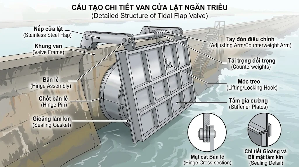 Cấu tạo van cửa lật ngăn triều