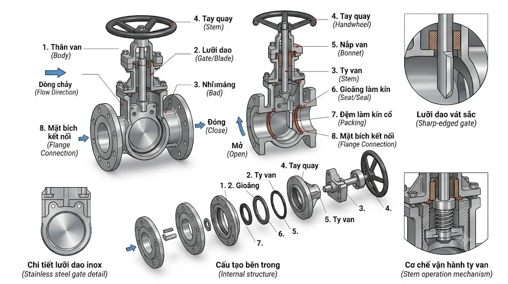 Nguyên lý hoạt động của van dao inox
