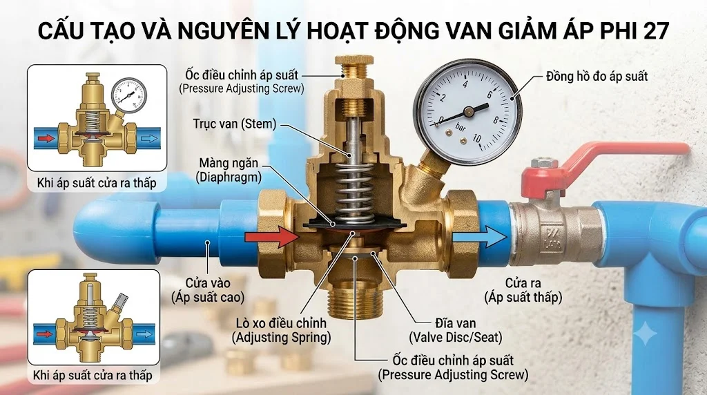 Nguyên lý hoạt động của van giảm áp phi 27