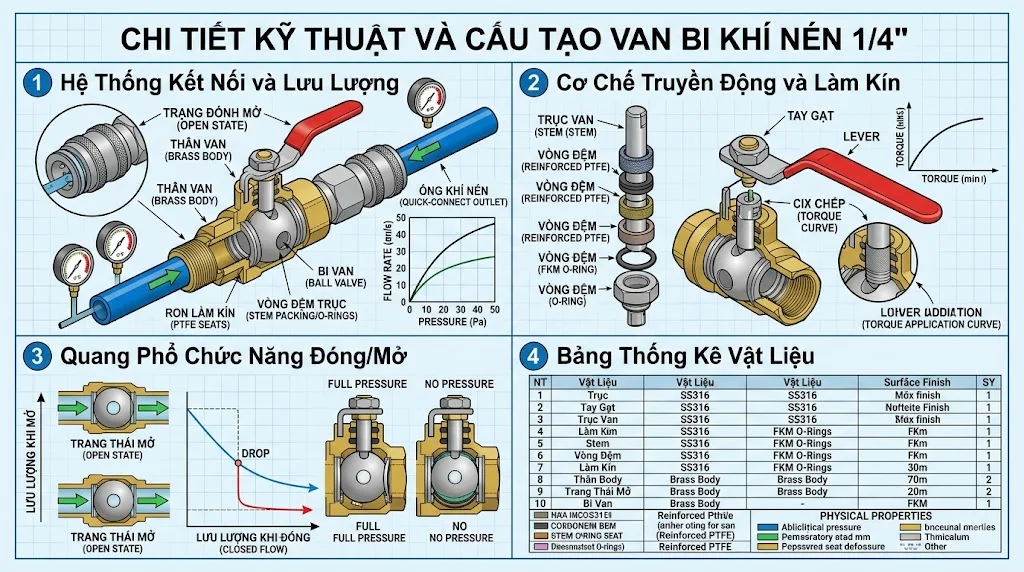 Thông số kỹ thuật van khóa khí nén 1/4