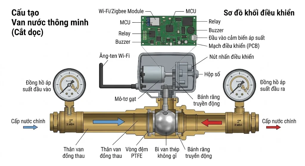 Cấu tạo của Van nước tự ngắt thông minh