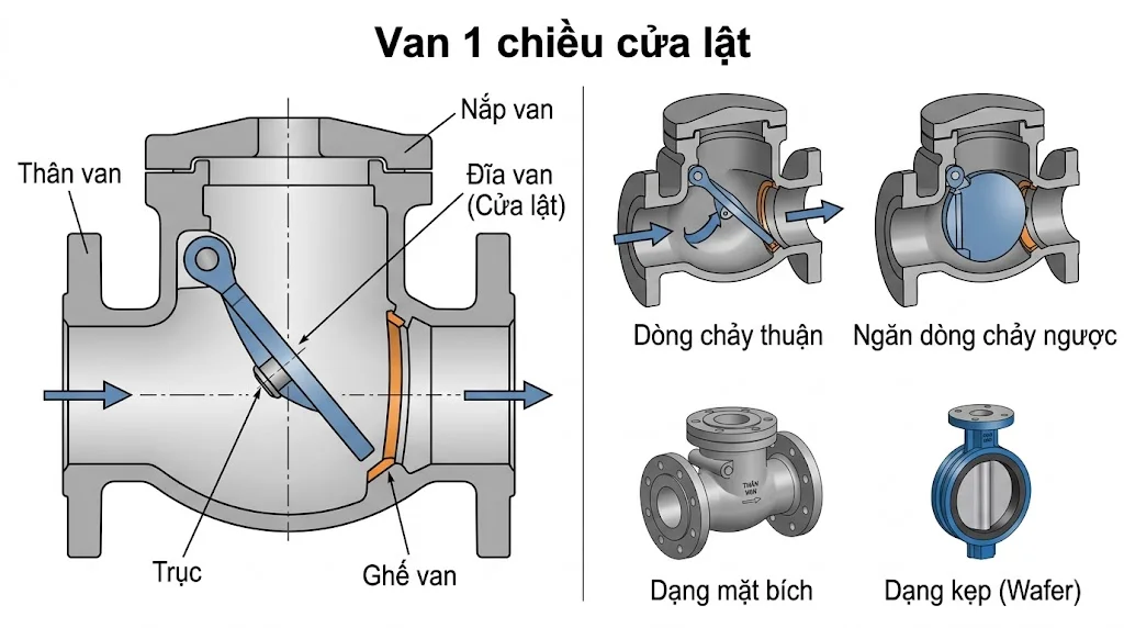 Cấu tạo Van 1 chiều cửa lật