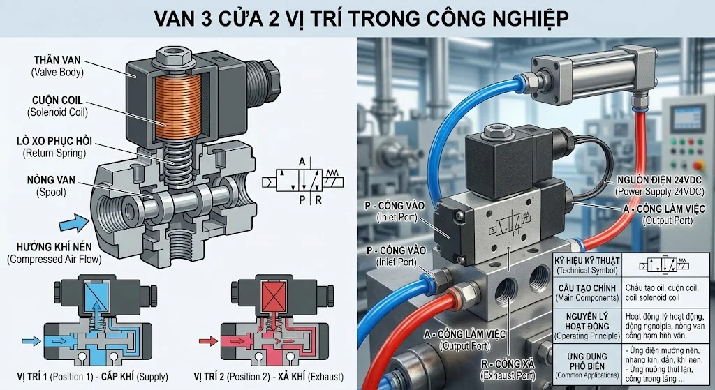Cấu tạo van 3 cửa 2 vị trí