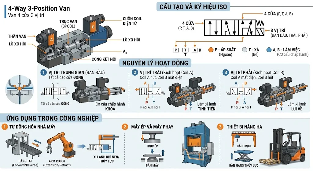 Cấu tạo van 4 cửa 3 vị trí