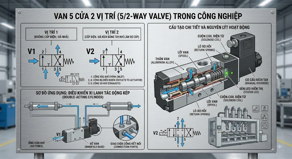 Cấu tạo van 5 cửa 2 vị trí