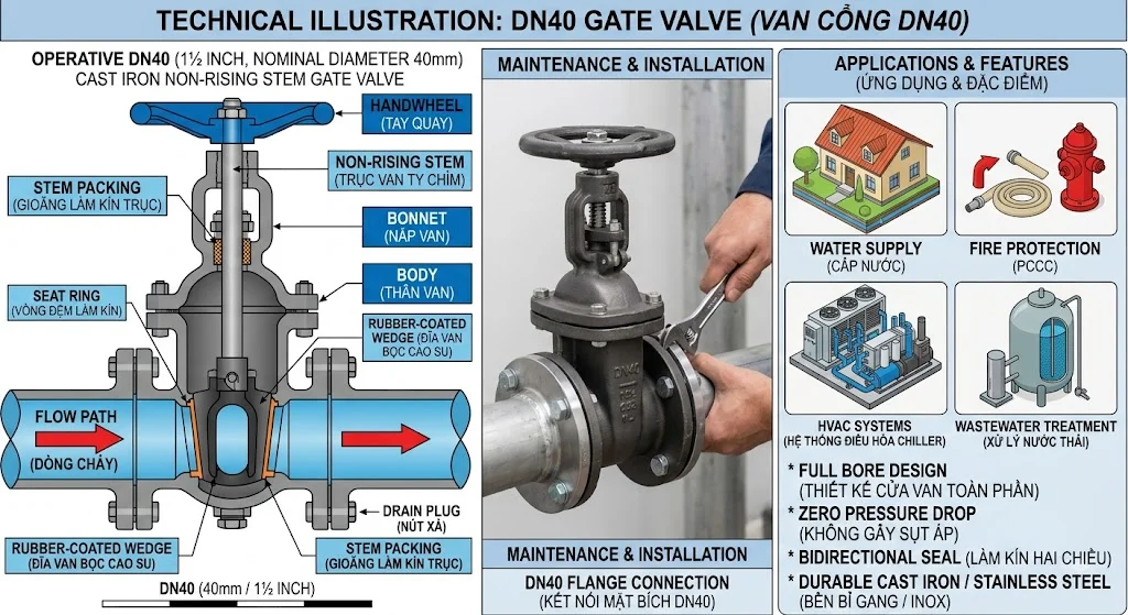 Van cổng DN 40 tương đương bao nhiêu inch?