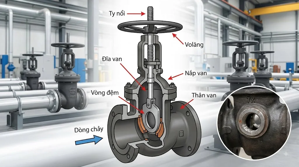 Cấu tạo Van cổng ty nổi