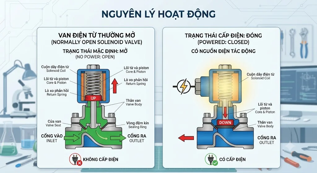 Van điện từ thường mở là gì?
